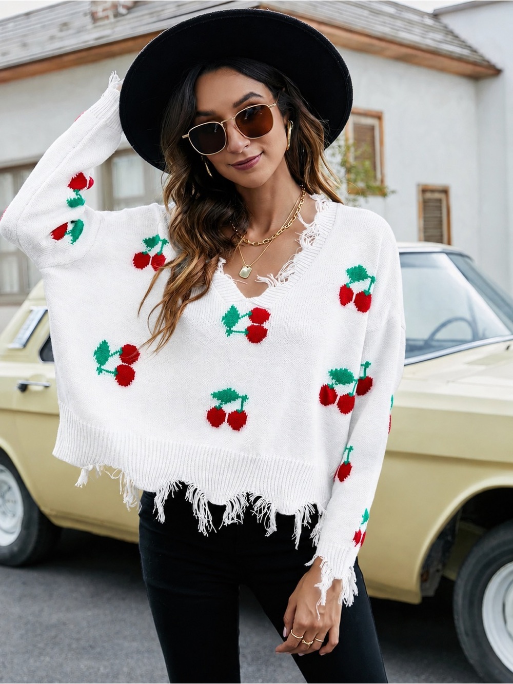Cherry Distressed Sweater